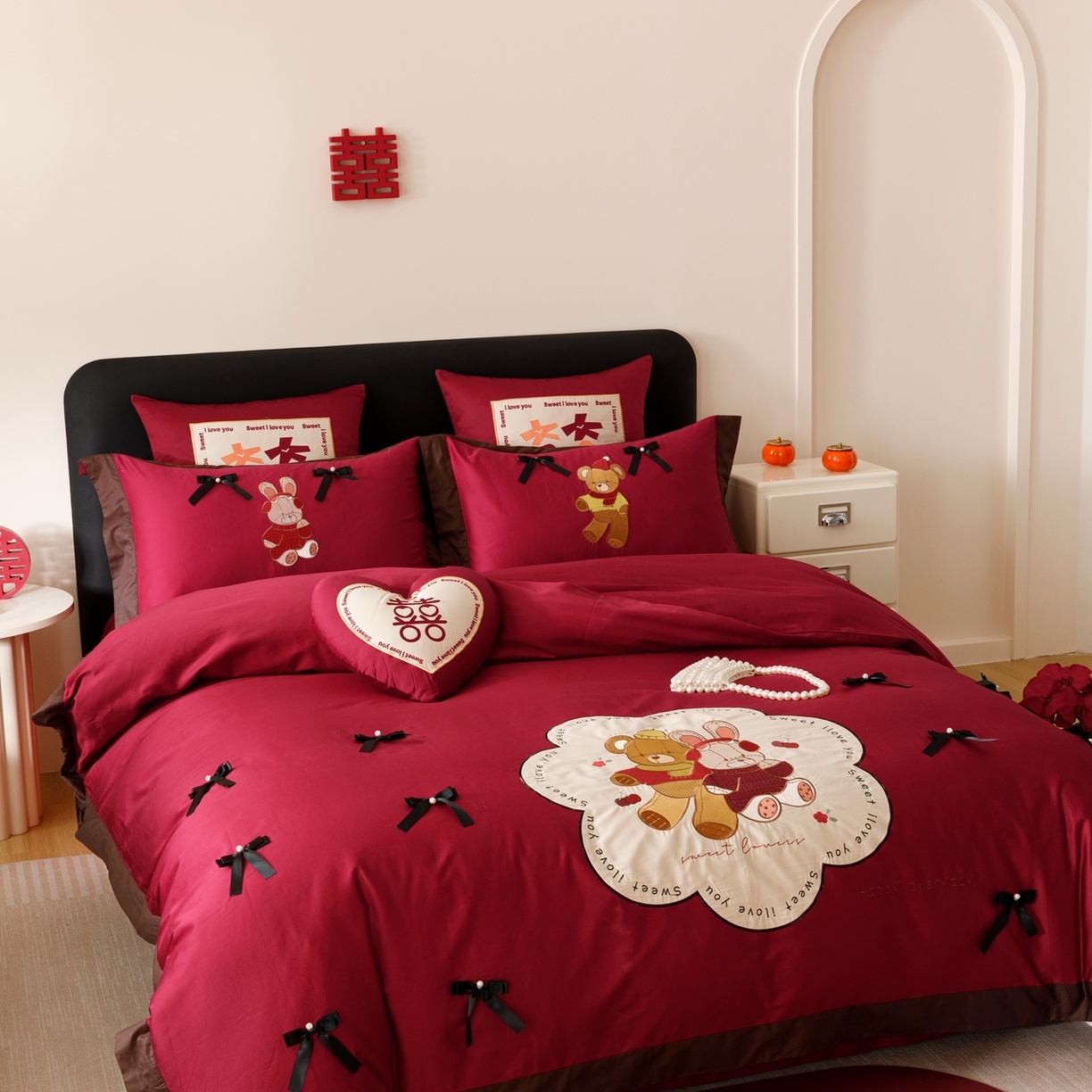 91家纺网 家纺一手货源 找家纺 甜咪咪婚庆 2026新品婚庆50s长绒棉全棉纯棉床单床盖款结婚四件套多件套 童梦情缘