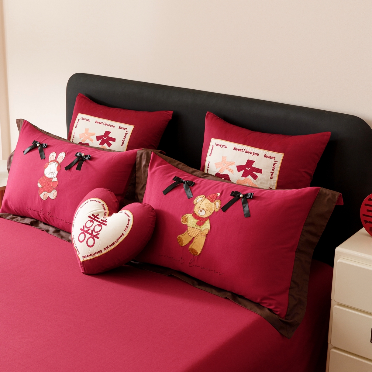 91家纺网 家纺一手货源 找家纺 甜咪咪婚庆 2026新品婚庆50s长绒棉全棉纯棉床单床盖款结婚四件套多件套 童梦情缘