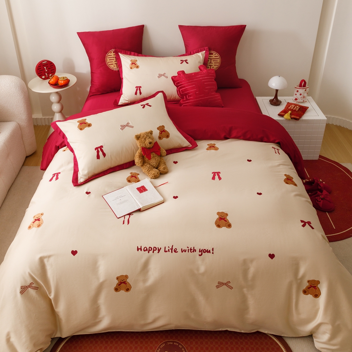 91家纺网 家纺一手货源 找家纺 甜咪咪婚庆 2026新品婚庆50s长绒棉全棉纯棉床单床盖款结婚四件套多件套 幸福约定