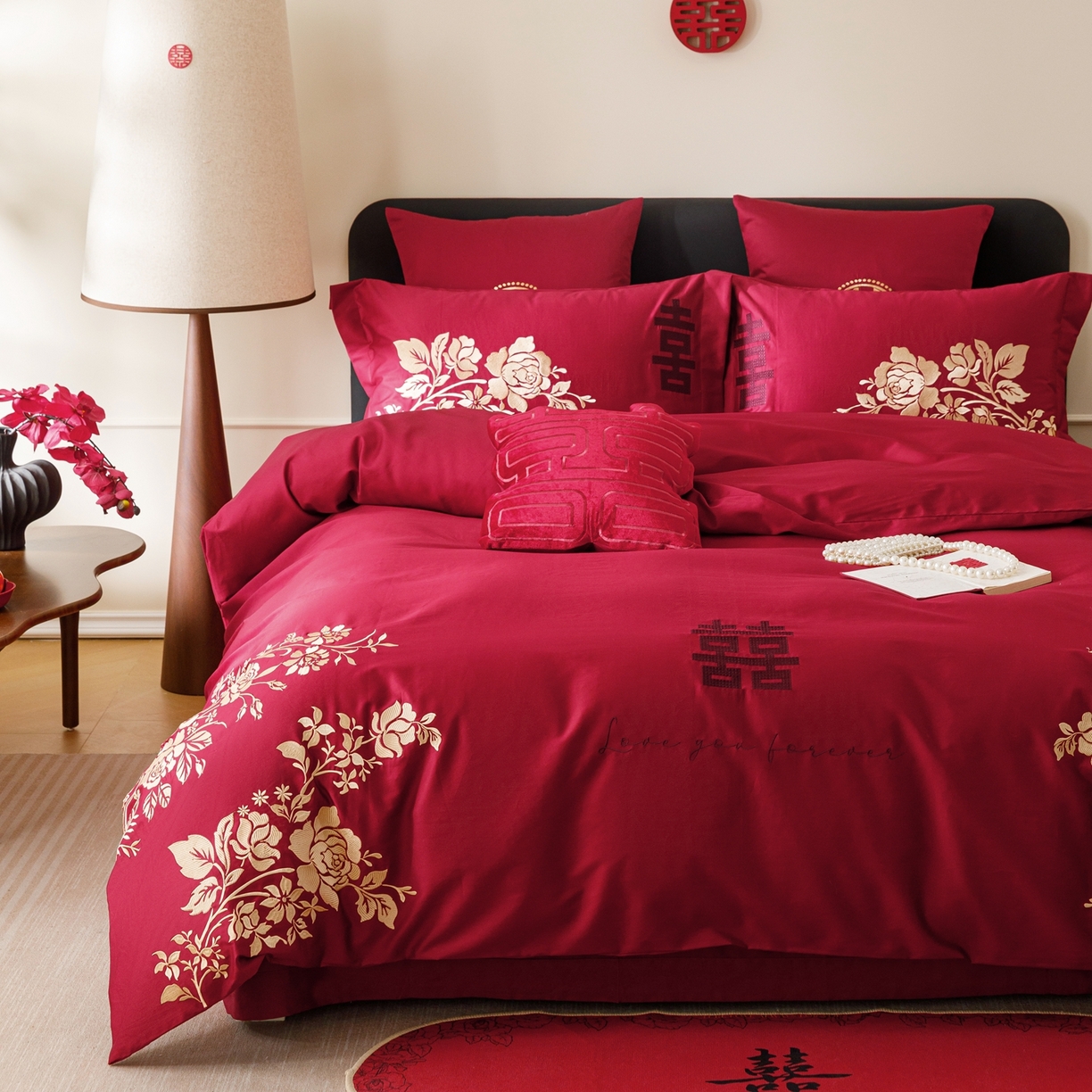 91家纺网 家纺一手货源 找家纺 甜咪咪婚庆 2026新品婚庆50s长绒棉全棉纯棉床单床盖款结婚四件套多件套 永恒爱恋