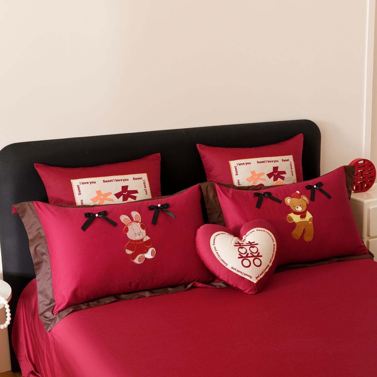 91家纺网 家纺一手货源 找家纺 甜咪咪婚庆 2026新品婚庆50s长绒棉全棉纯棉床单床盖款结婚四件套多件套 童梦情缘