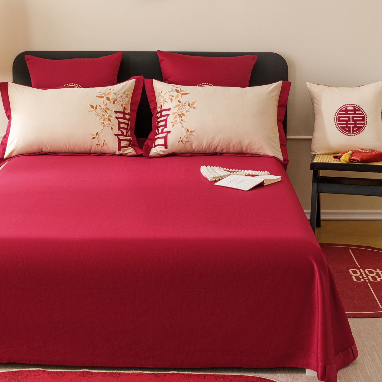 91家纺网 家纺一手货源 找家纺 甜咪咪婚庆 2026新品婚庆50s长绒棉全棉纯棉床单床盖款结婚四件套多件套 十里红妆