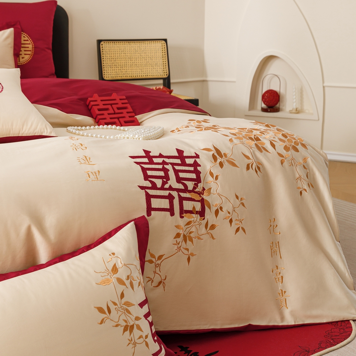 91家纺网 家纺一手货源 找家纺 甜咪咪婚庆 2026新品婚庆50s长绒棉全棉纯棉床单床盖款结婚四件套多件套 十里红妆