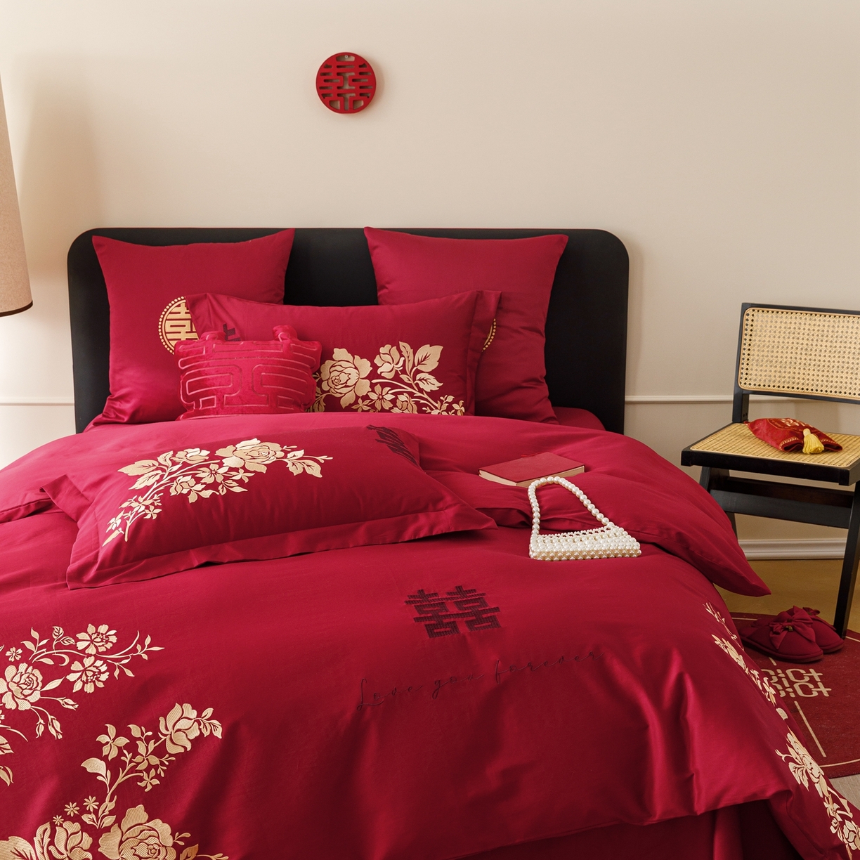 91家纺网 家纺一手货源 找家纺 甜咪咪婚庆 2026新品婚庆50s长绒棉全棉纯棉床单床盖款结婚四件套多件套 永恒爱恋