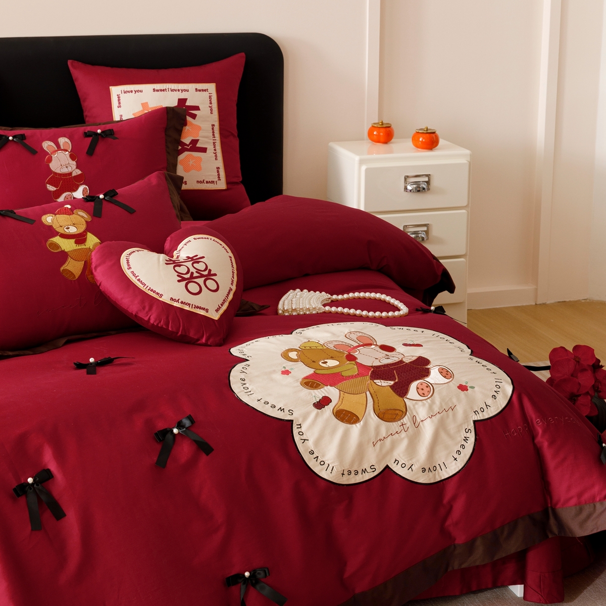 91家纺网 家纺一手货源 找家纺 甜咪咪婚庆 2026新品婚庆50s长绒棉全棉纯棉床单床盖款结婚四件套多件套 童梦情缘