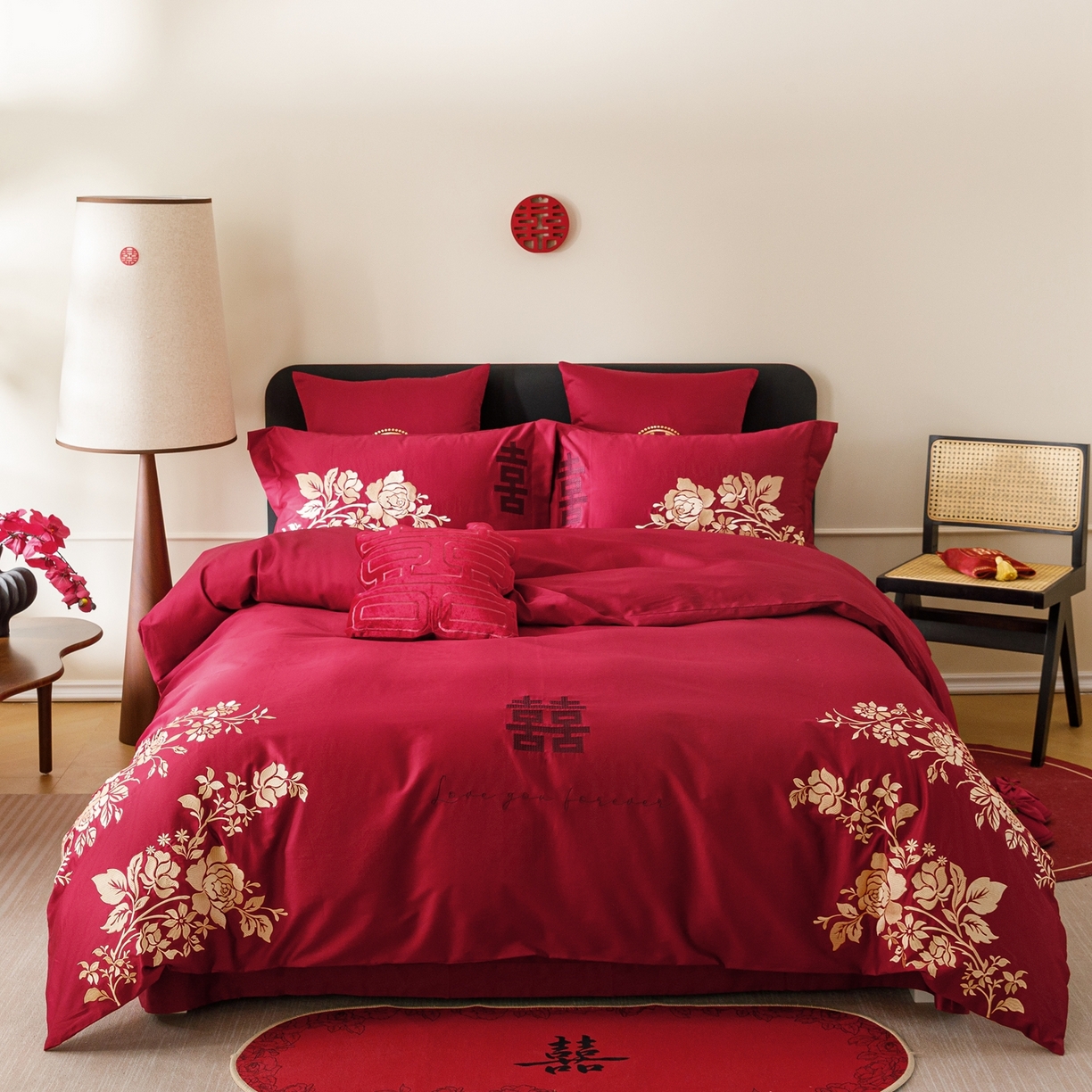 91家纺网 家纺一手货源 找家纺 甜咪咪婚庆 2026新品婚庆50s长绒棉全棉纯棉床单床盖款结婚四件套多件套 永恒爱恋