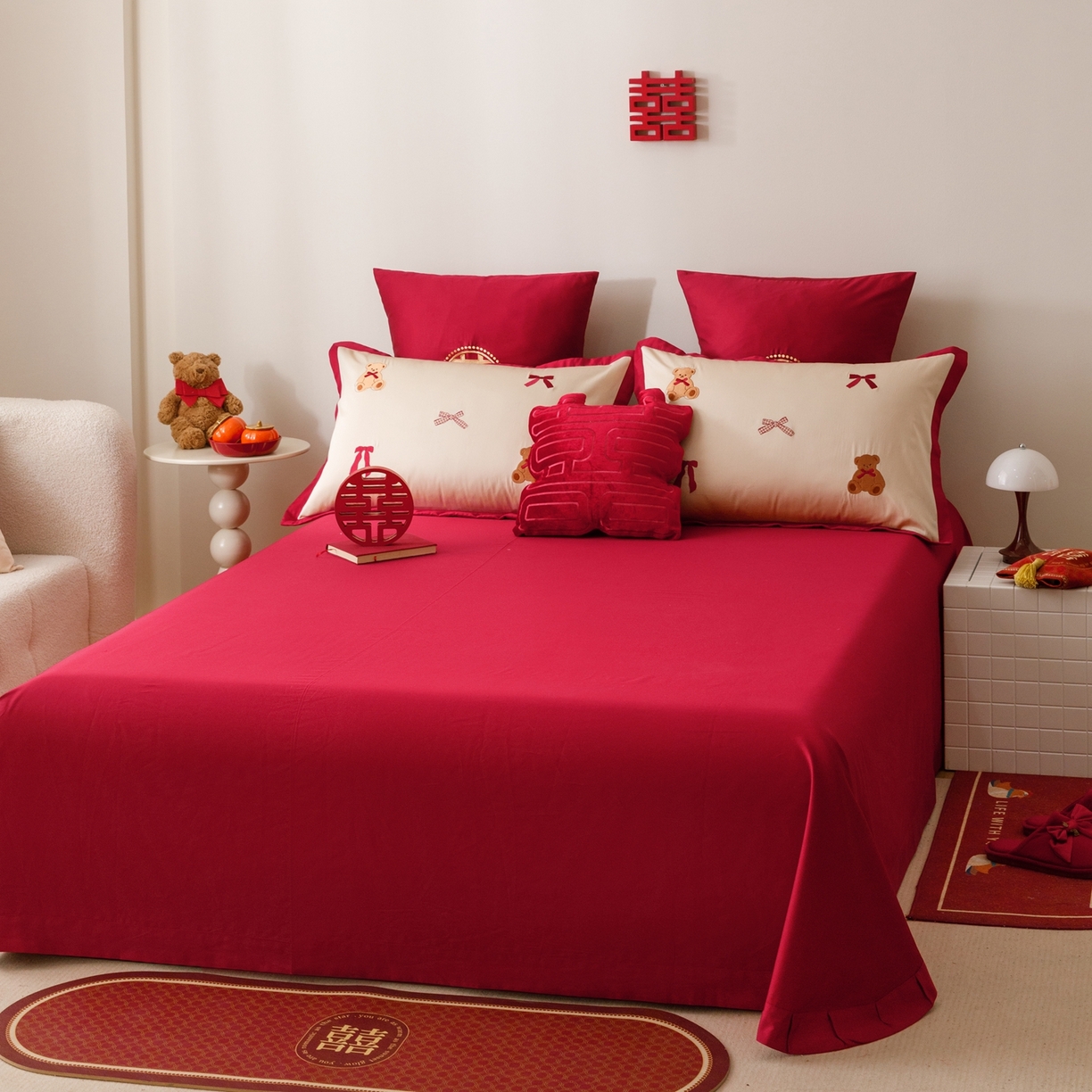 91家纺网 家纺一手货源 找家纺 甜咪咪婚庆 2026新品婚庆50s长绒棉全棉纯棉床单床盖款结婚四件套多件套 幸福约定