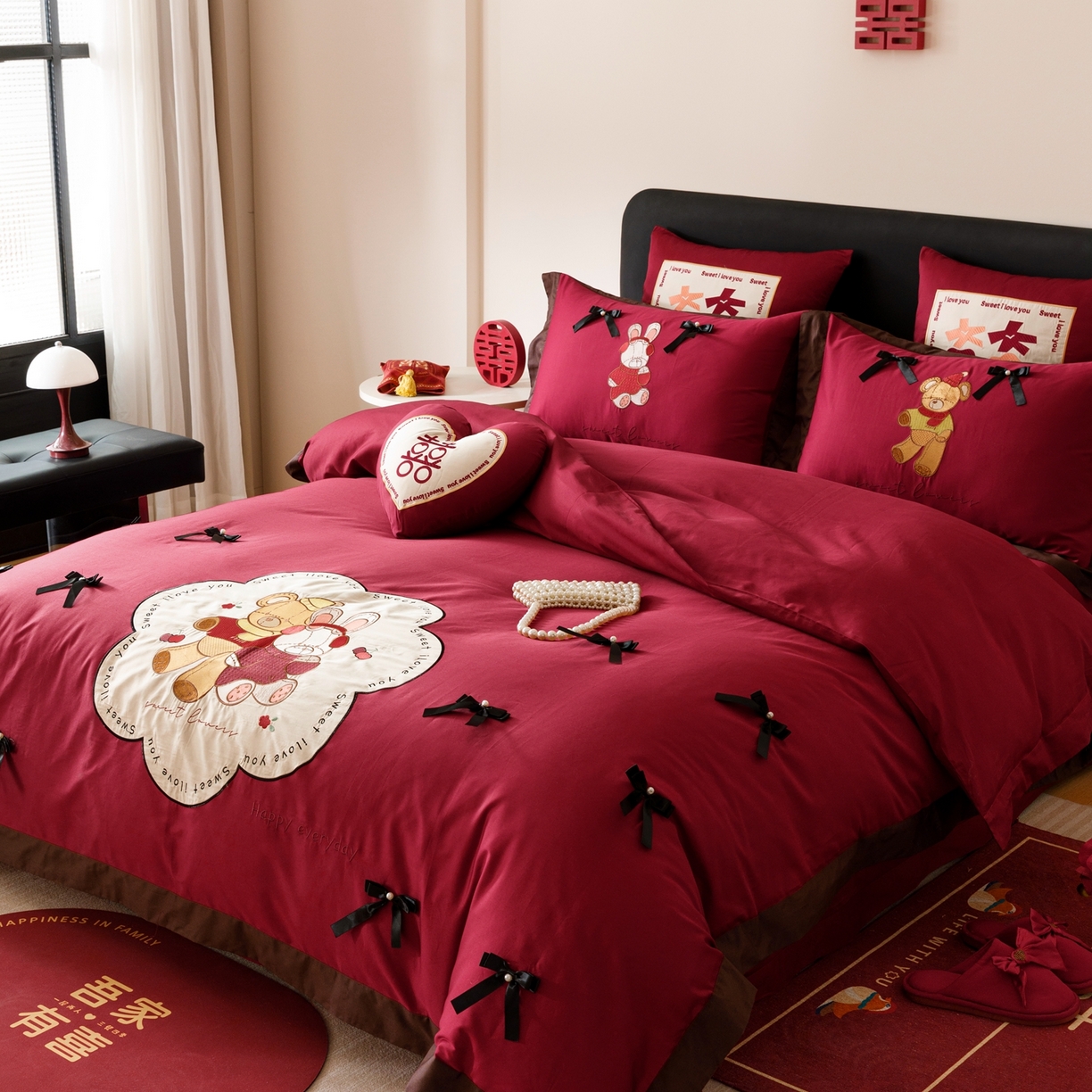 91家纺网 家纺一手货源 找家纺 甜咪咪婚庆 2026新品婚庆50s长绒棉全棉纯棉床单床盖款结婚四件套多件套 童梦情缘