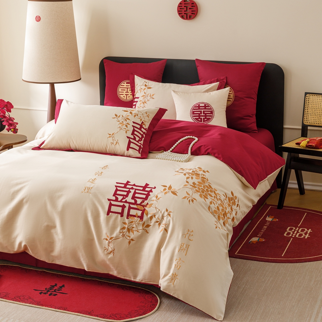 91家纺网 家纺一手货源 找家纺 甜咪咪婚庆 2026新品婚庆50s长绒棉全棉纯棉床单床盖款结婚四件套多件套 十里红妆