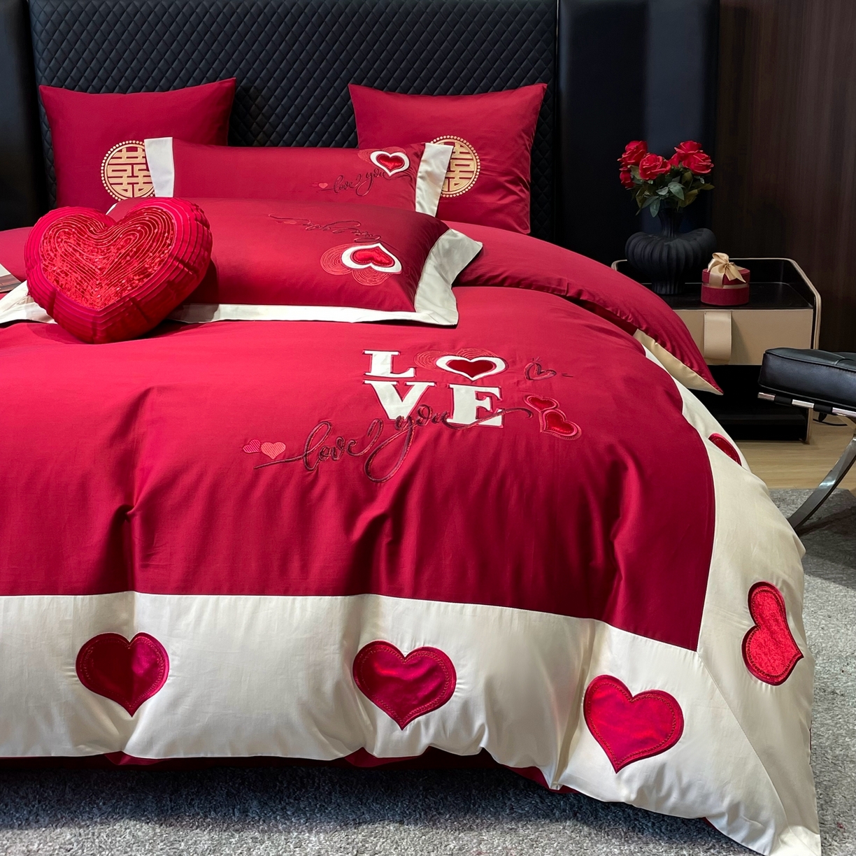 91家纺网 家纺一手货源 找家纺 甜咪咪婚庆 2026新品婚庆50s长绒棉全棉纯棉床单床盖款结婚四件套多件套 我爱你