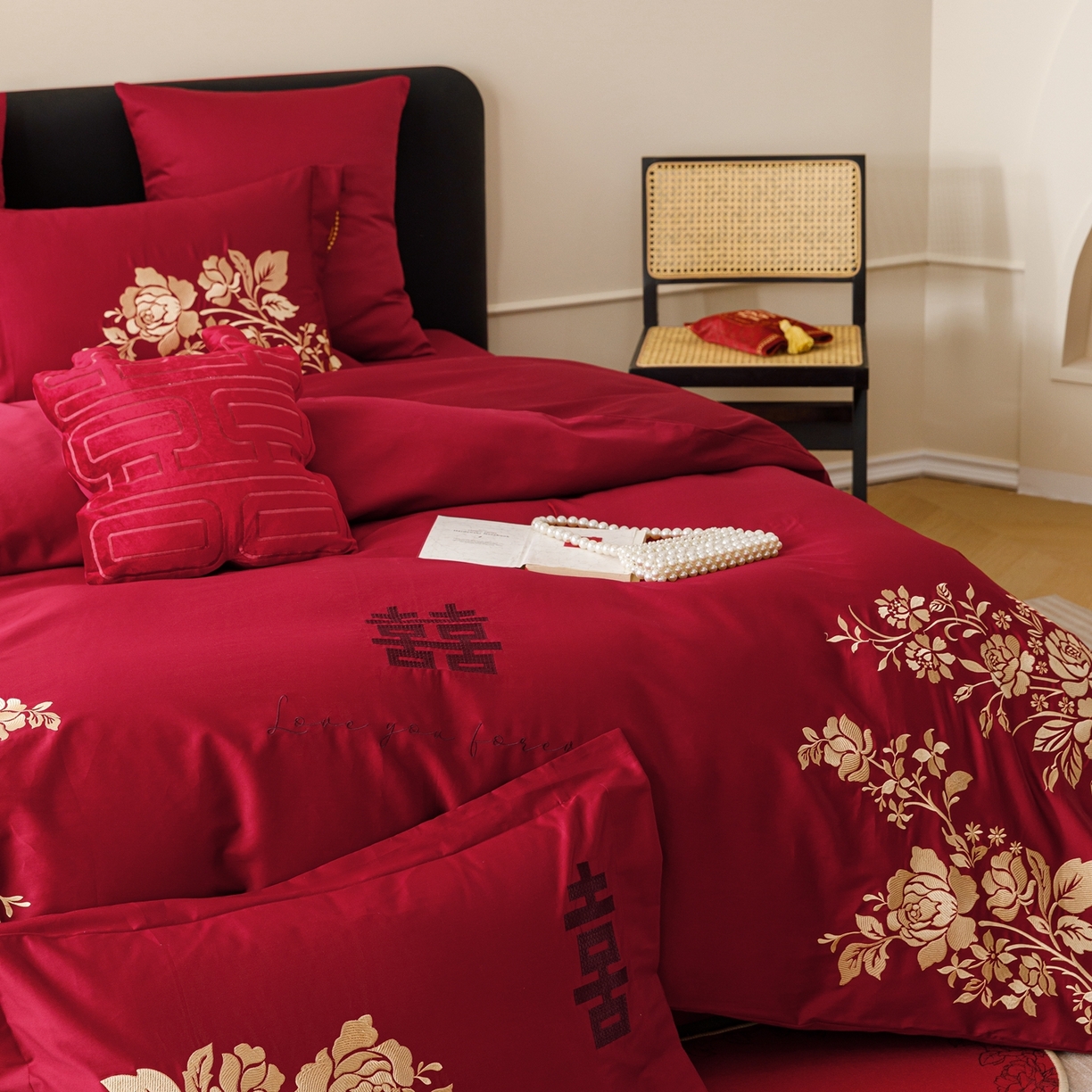 91家纺网 家纺一手货源 找家纺 甜咪咪婚庆 2026新品婚庆50s长绒棉全棉纯棉床单床盖款结婚四件套多件套 永恒爱恋