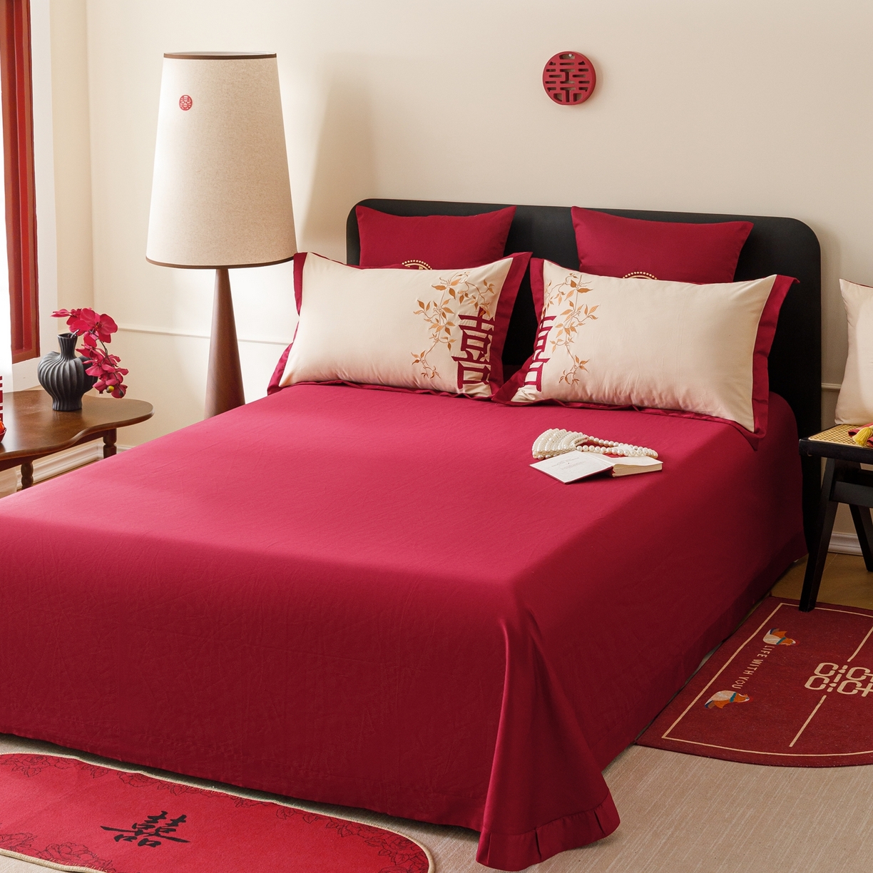 91家纺网 家纺一手货源 找家纺 甜咪咪婚庆 2026新品婚庆50s长绒棉全棉纯棉床单床盖款结婚四件套多件套 十里红妆