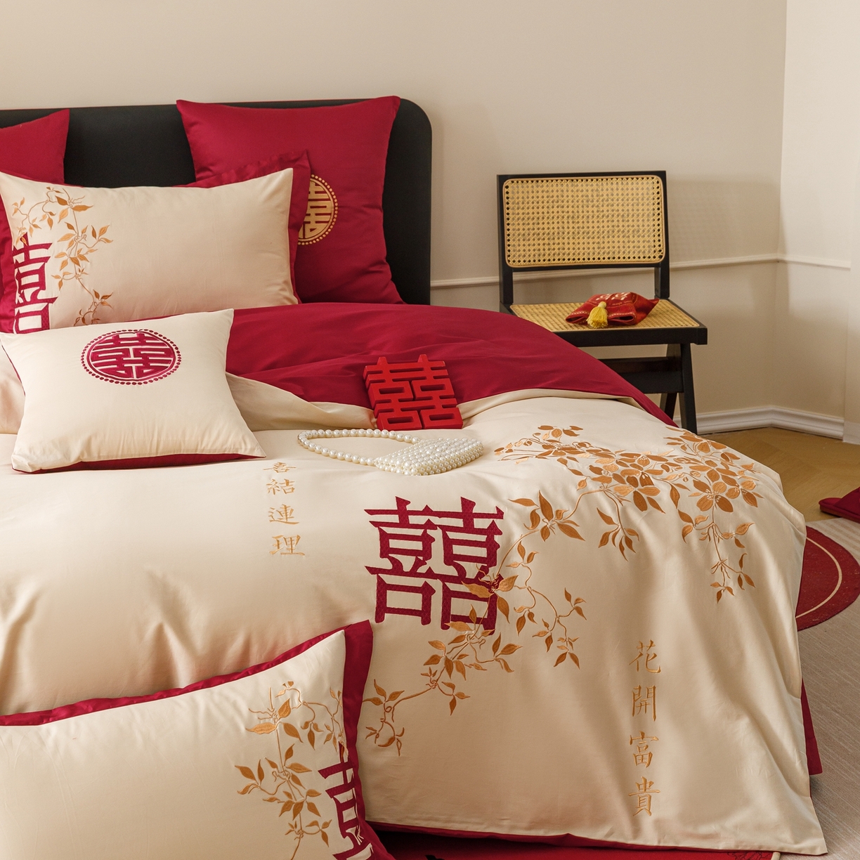 91家纺网 家纺一手货源 找家纺 甜咪咪婚庆 2026新品婚庆50s长绒棉全棉纯棉床单床盖款结婚四件套多件套 十里红妆