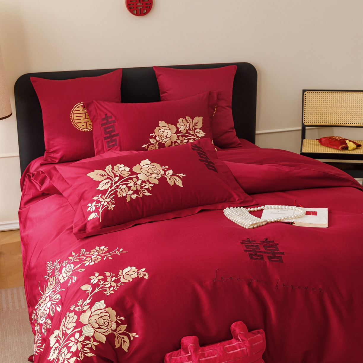 91家纺网 家纺一手货源 找家纺 甜咪咪婚庆 2026新品婚庆50s长绒棉全棉纯棉床单床盖款结婚四件套多件套 永恒爱恋