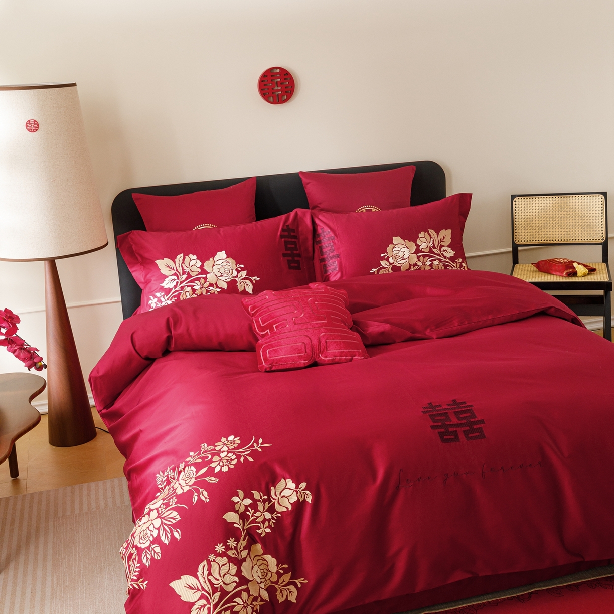 91家纺网 家纺一手货源 找家纺 甜咪咪婚庆 2026新品婚庆50s长绒棉全棉纯棉床单床盖款结婚四件套多件套 永恒爱恋