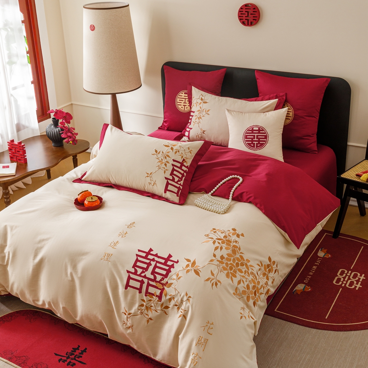 91家纺网 家纺一手货源 找家纺 甜咪咪婚庆 2026新品婚庆50s长绒棉全棉纯棉床单床盖款结婚四件套多件套 十里红妆