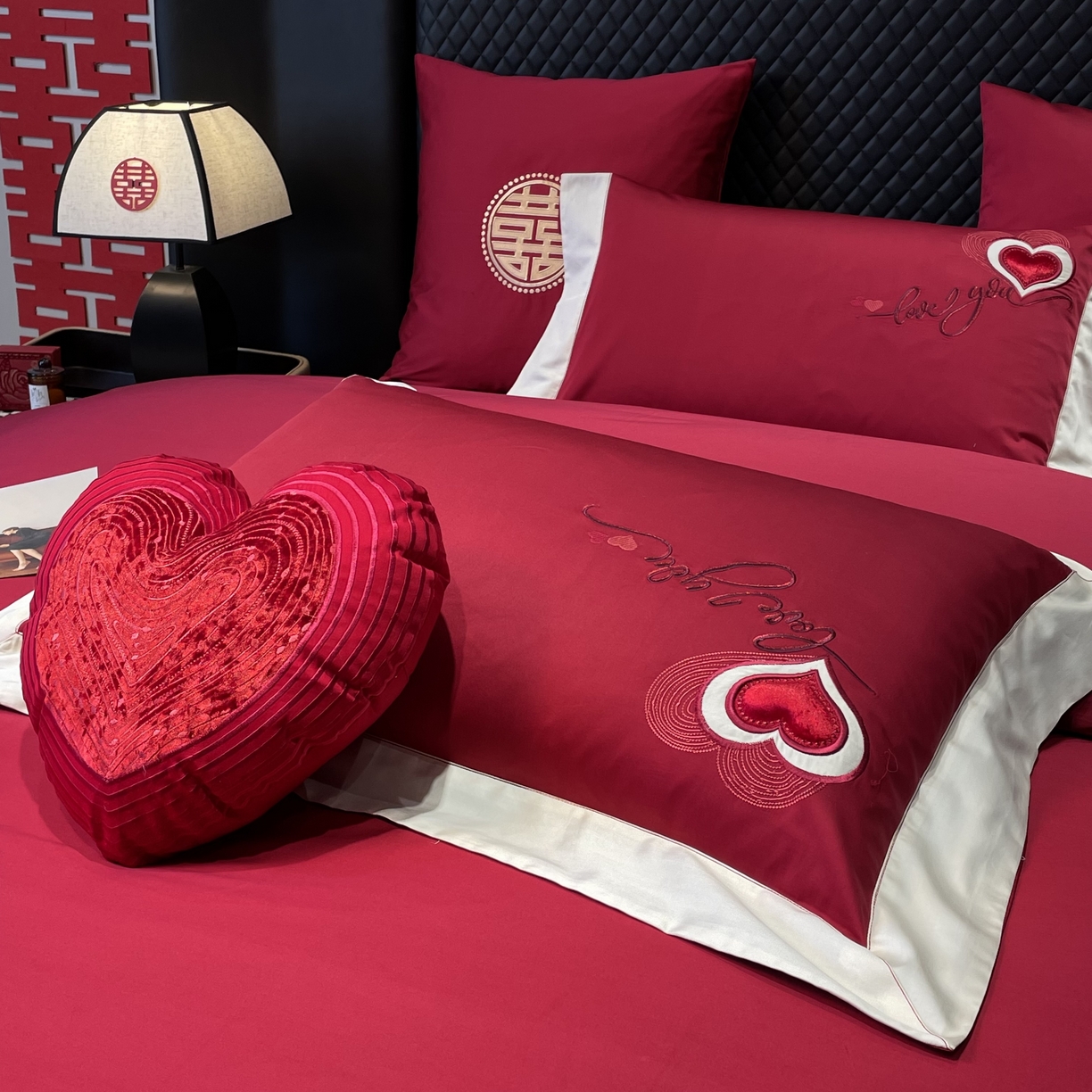 91家纺网 家纺一手货源 找家纺 甜咪咪婚庆 2026新品婚庆50s长绒棉全棉纯棉床单床盖款结婚四件套多件套 我爱你