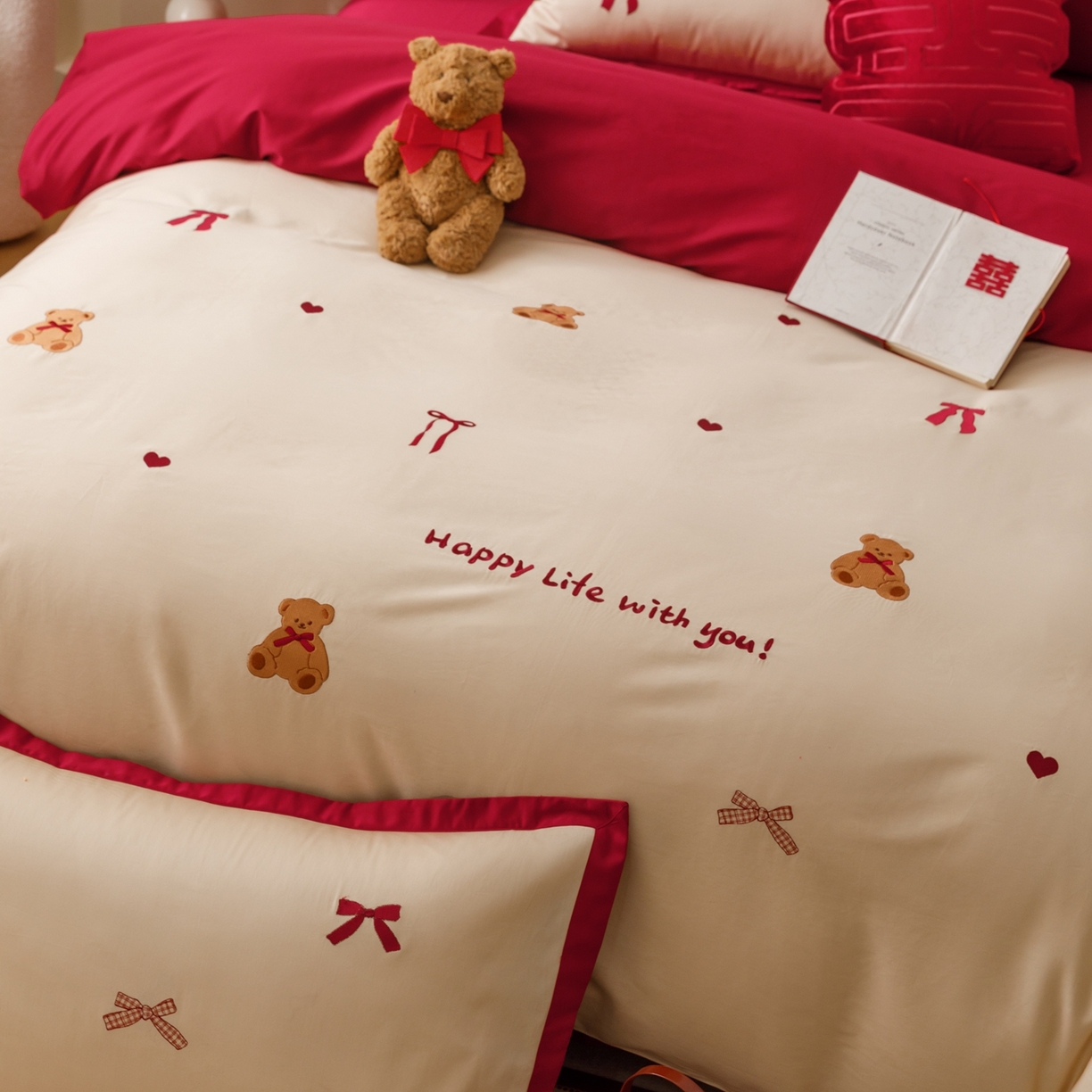 91家纺网 家纺一手货源 找家纺 甜咪咪婚庆 2026新品婚庆50s长绒棉全棉纯棉床单床盖款结婚四件套多件套 幸福约定