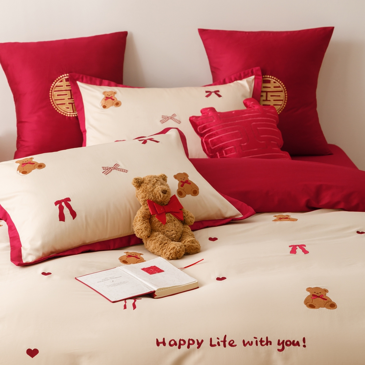 91家纺网 家纺一手货源 找家纺 甜咪咪婚庆 2026新品婚庆50s长绒棉全棉纯棉床单床盖款结婚四件套多件套 幸福约定