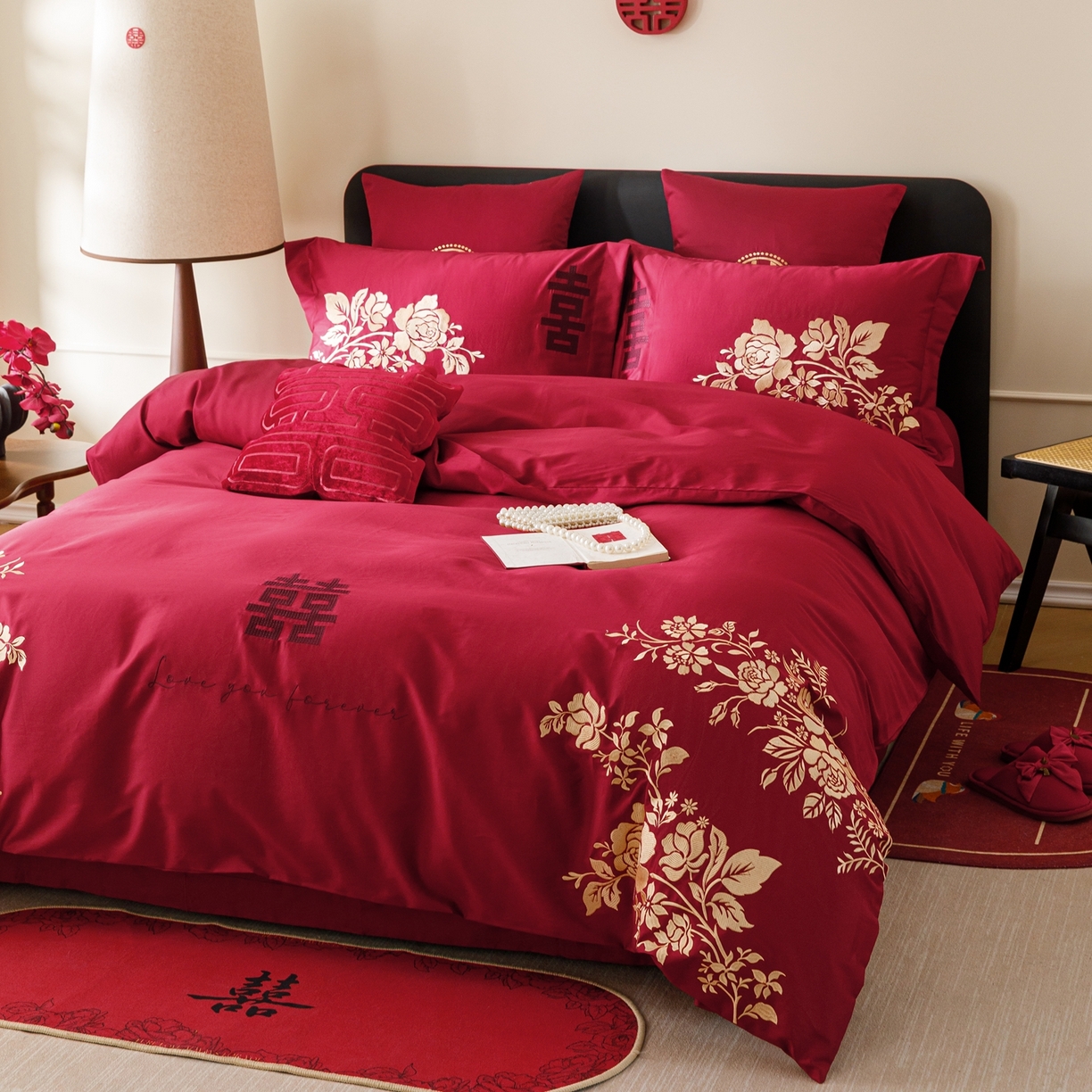 91家纺网 家纺一手货源 找家纺 甜咪咪婚庆 2026新品婚庆50s长绒棉全棉纯棉床单床盖款结婚四件套多件套 永恒爱恋