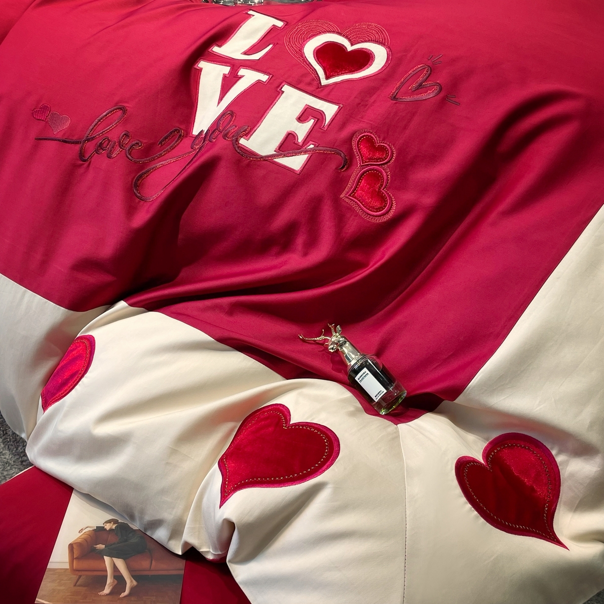 91家纺网 家纺一手货源 找家纺 甜咪咪婚庆 2026新品婚庆50s长绒棉全棉纯棉床单床盖款结婚四件套多件套 我爱你