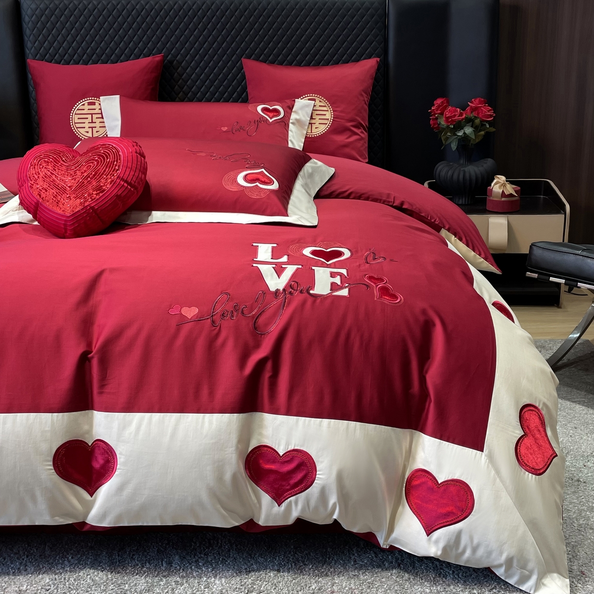 91家纺网 家纺一手货源 找家纺 甜咪咪婚庆 2026新品婚庆50s长绒棉全棉纯棉床单床盖款结婚四件套多件套 我爱你