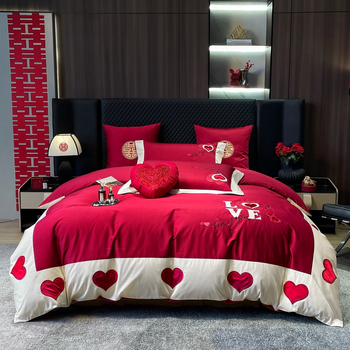 91家纺网 家纺一手货源 找家纺 甜咪咪婚庆 2026新品婚庆50s长绒棉全棉纯棉床单床盖款结婚四件套多件套 我爱你