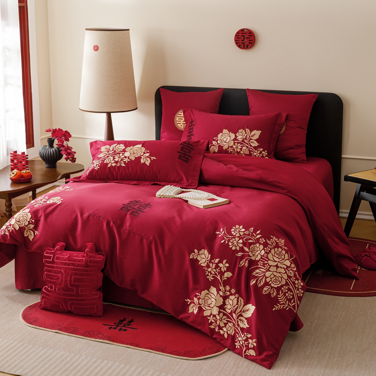 91家纺网 家纺一手货源 找家纺 甜咪咪婚庆 2026新品婚庆50s长绒棉全棉纯棉床单床盖款结婚四件套多件套 永恒爱恋