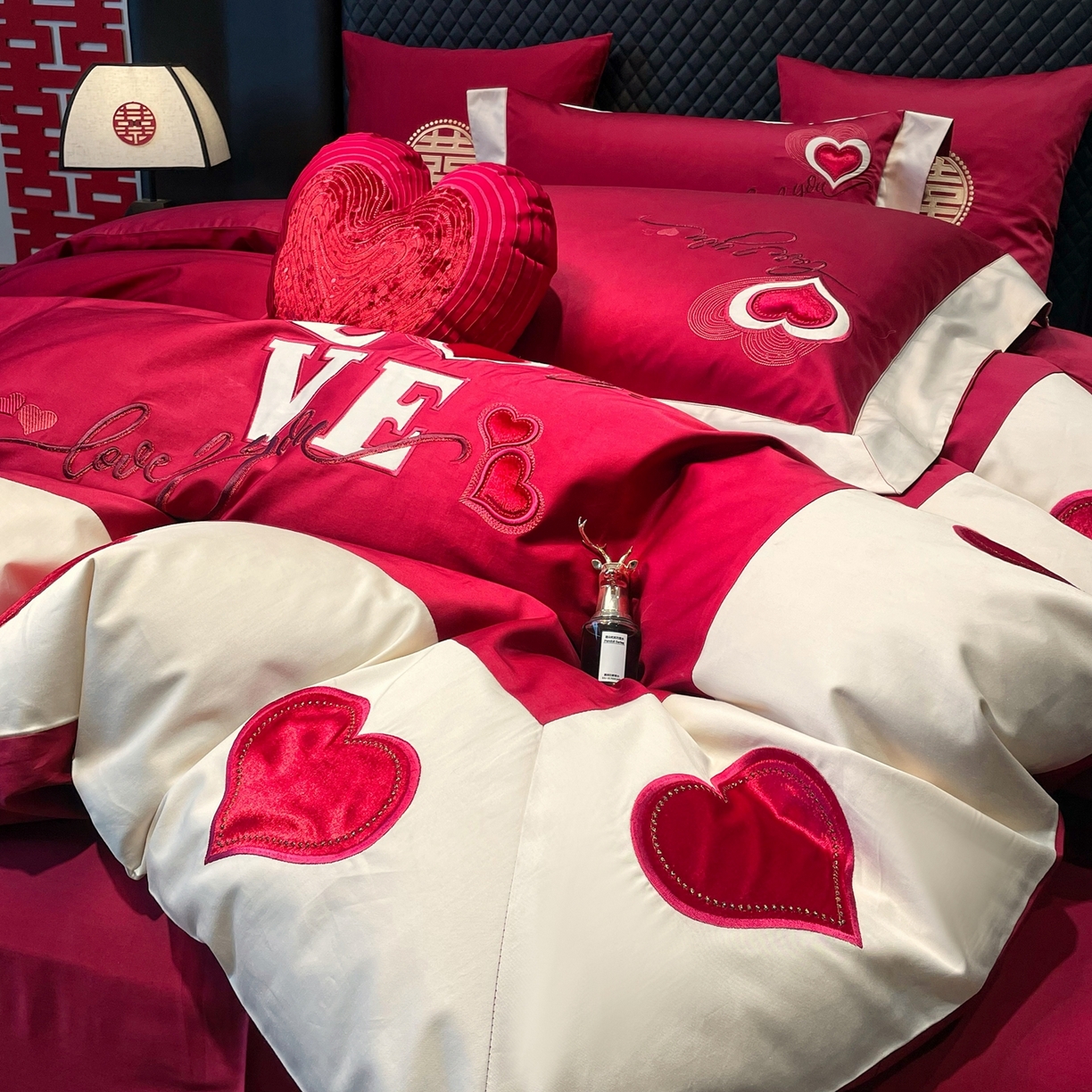 91家纺网 家纺一手货源 找家纺 甜咪咪婚庆 2026新品婚庆50s长绒棉全棉纯棉床单床盖款结婚四件套多件套 我爱你