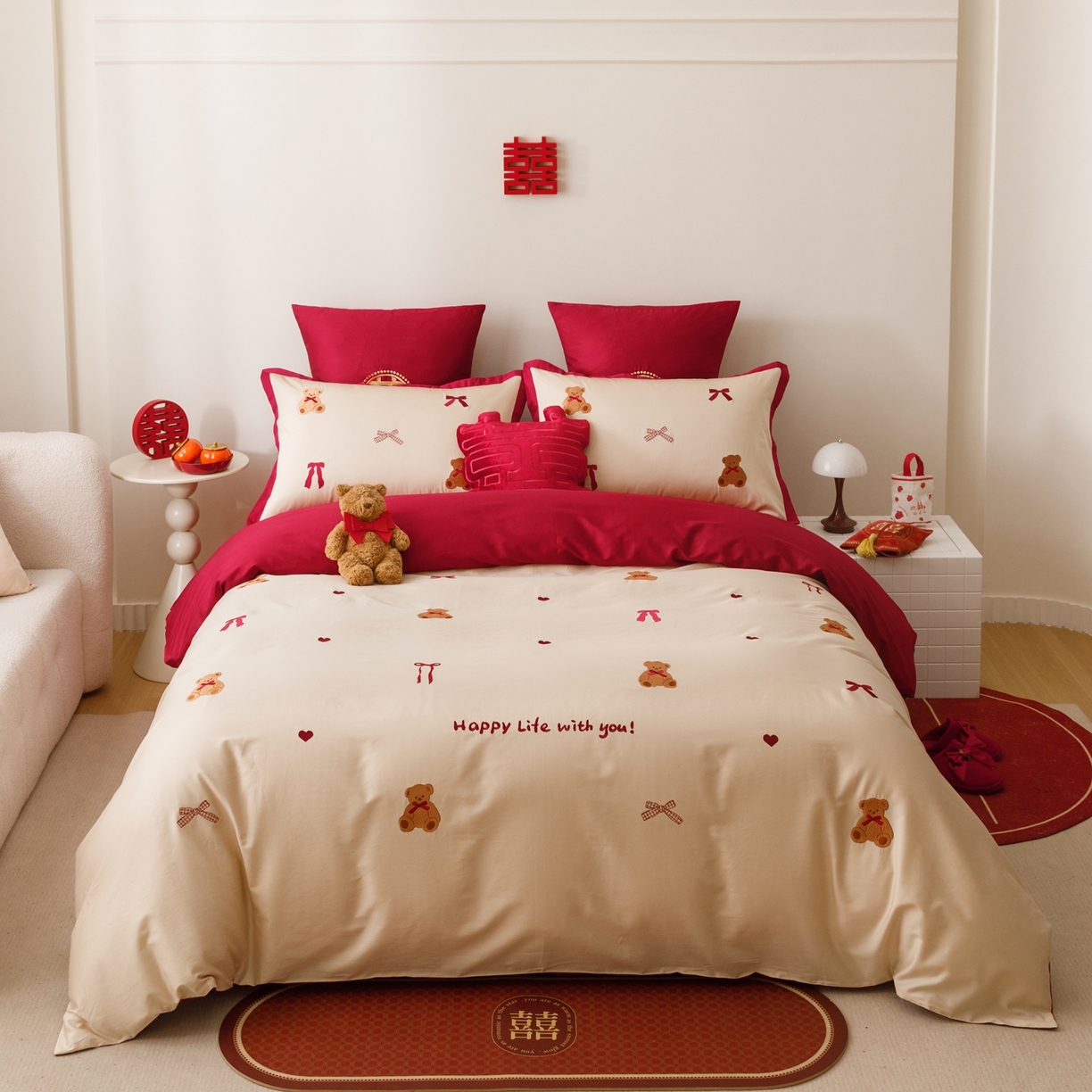 91家纺网 家纺一手货源 找家纺 甜咪咪婚庆 2026新品婚庆50s长绒棉全棉纯棉床单床盖款结婚四件套多件套 幸福约定