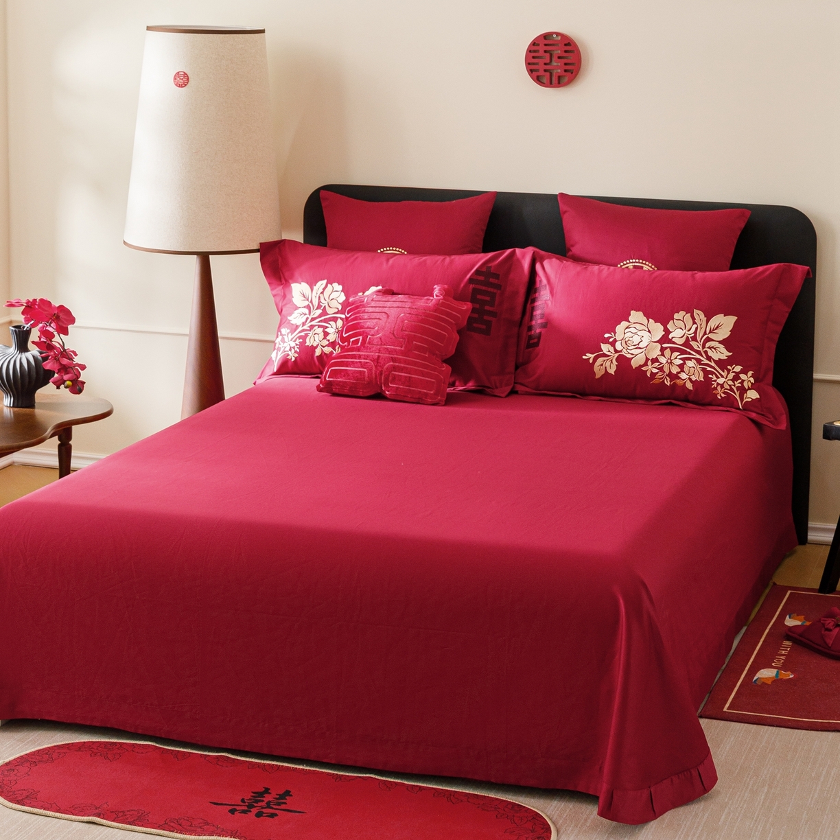 91家纺网 家纺一手货源 找家纺 甜咪咪婚庆 2026新品婚庆50s长绒棉全棉纯棉床单床盖款结婚四件套多件套 永恒爱恋