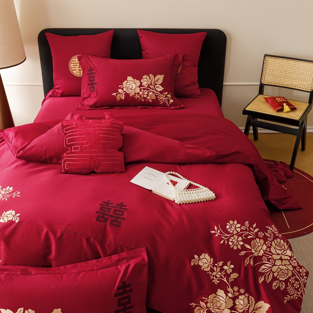 91家纺网 家纺一手货源 找家纺 甜咪咪婚庆 2026新品婚庆50s长绒棉全棉纯棉床单床盖款结婚四件套多件套 永恒爱恋