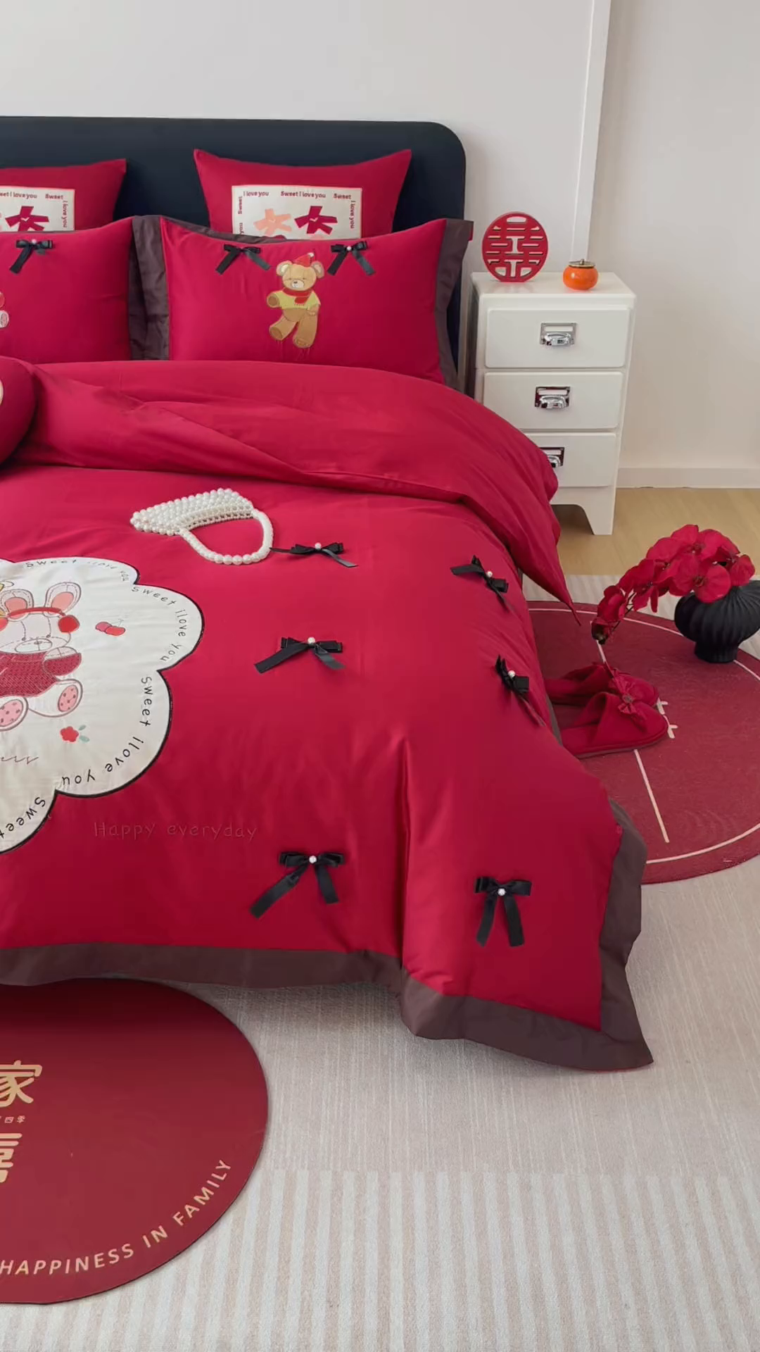 91家纺网 家纺一手货源 找家纺 甜咪咪婚庆 2026新品婚庆50s长绒棉全棉纯棉床单床盖款结婚四件套多件套 童梦情缘