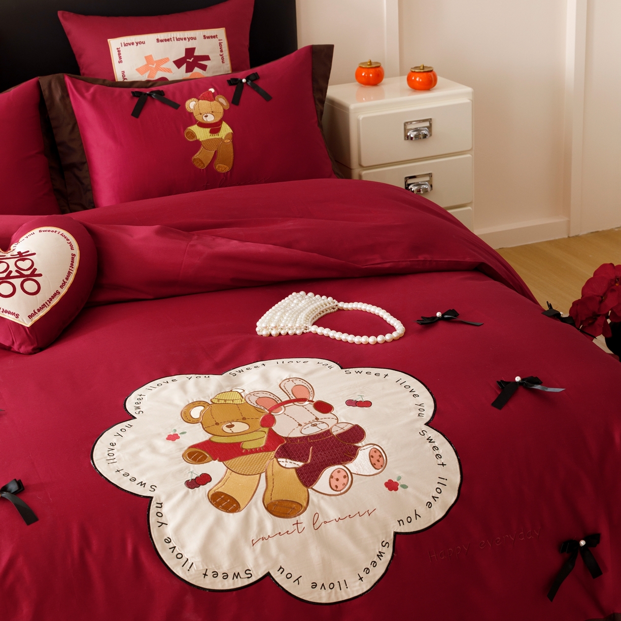 91家纺网 家纺一手货源 找家纺 甜咪咪婚庆 2026新品婚庆50s长绒棉全棉纯棉床单床盖款结婚四件套多件套 童梦情缘