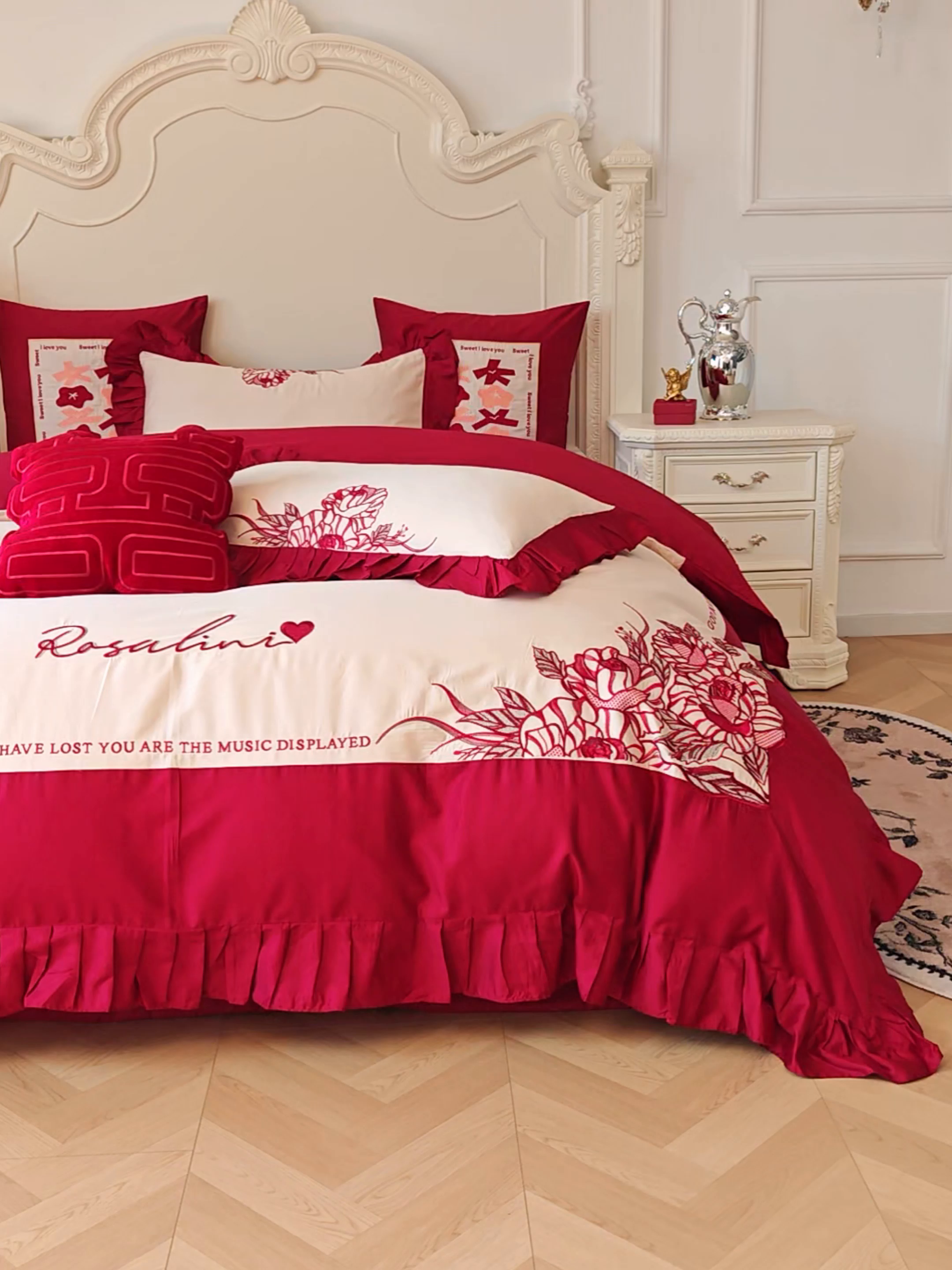 91家纺网 家纺一手货源 找家纺 甜咪咪婚庆 2026新品婚庆50s长绒棉全棉纯棉床单床盖款结婚四件套多件套 春和景明