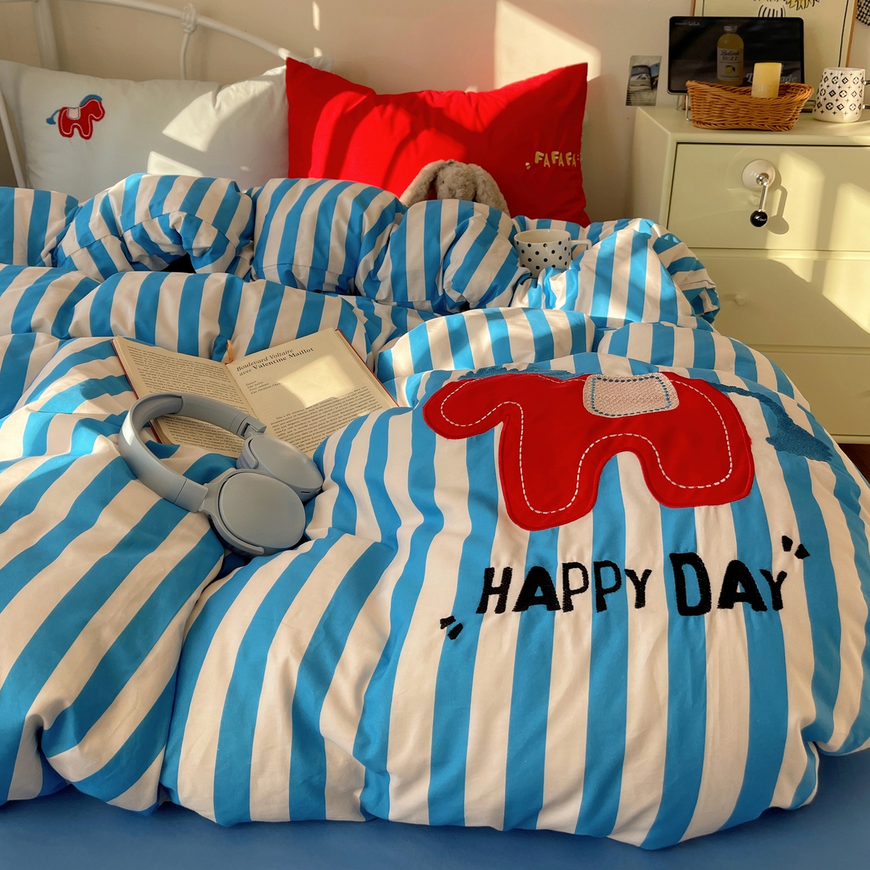 91家纺网 家纺一手货源 找家纺 （总） 轻奢坊 2026新年款水洗棉贴布绣四件套-旺福