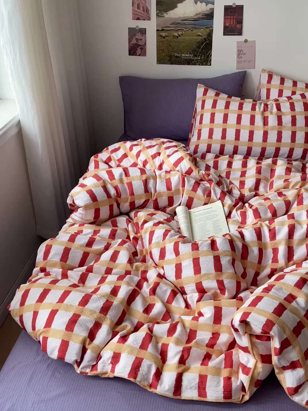 91家纺网 家纺一手货源 找家纺 海岛哥哥 2026新款双层纱格条系列四件套 奶油焦糖格