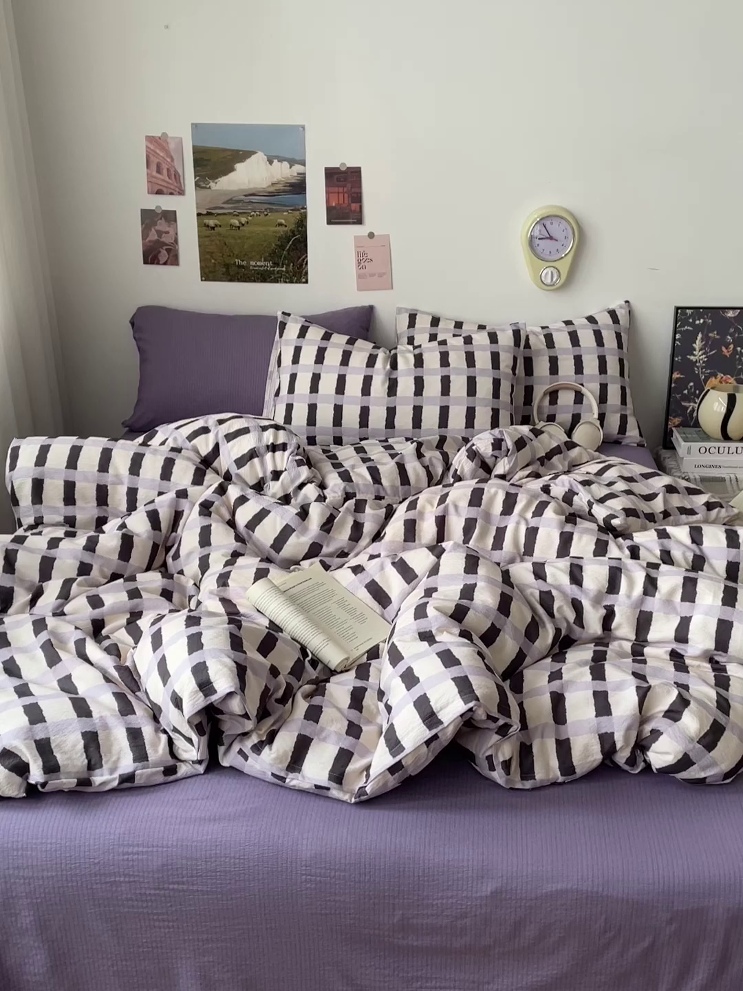 91家纺网 家纺一手货源 找家纺 海岛哥哥 2026新款双层纱格条系列四件套 奶油墨灰格