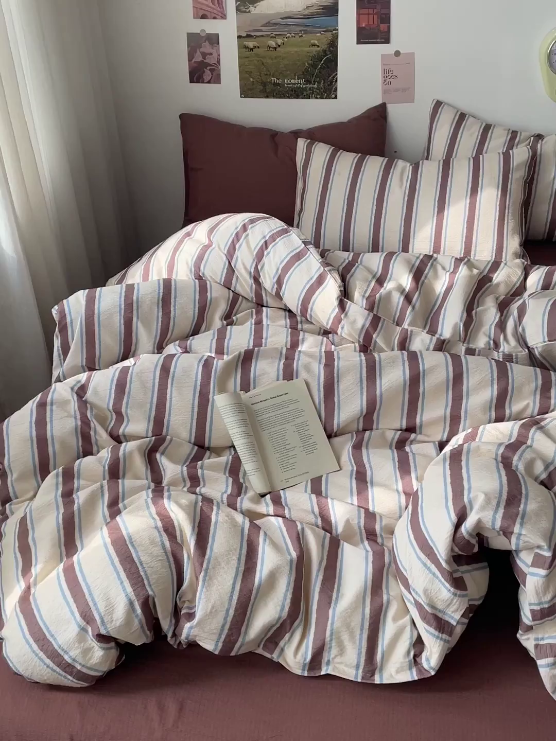 91家纺网 家纺一手货源 找家纺 港岛妹妹 2026新款双层纱格条系列四件套 简约英伦条