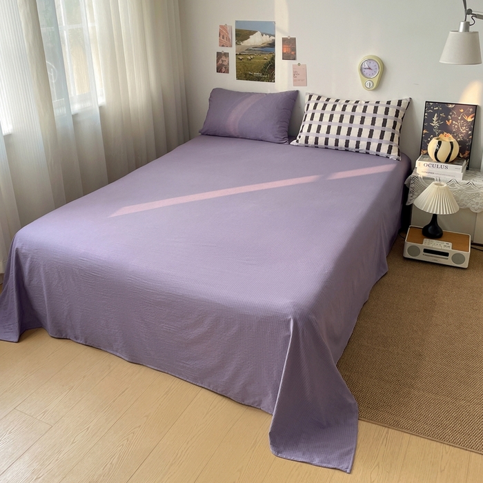 91家纺网 家纺一手货源 找家纺 港岛妹妹 2026新款双层纱格条系列四件套 奶油墨灰格