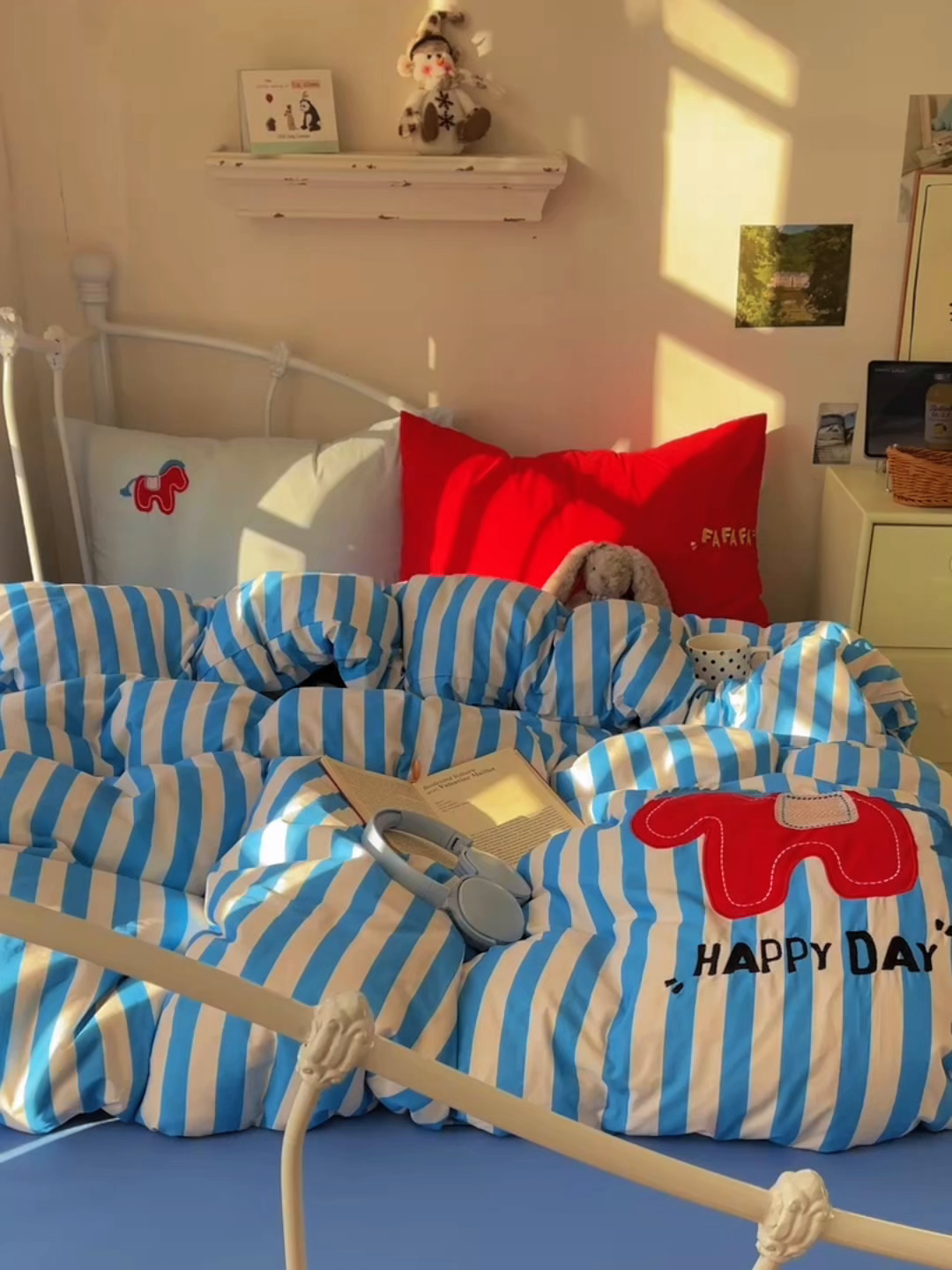 91家纺网 家纺一手货源 找家纺  轻奢坊 2026新年款水洗棉贴布绣四件套-旺福 发财马蓝条