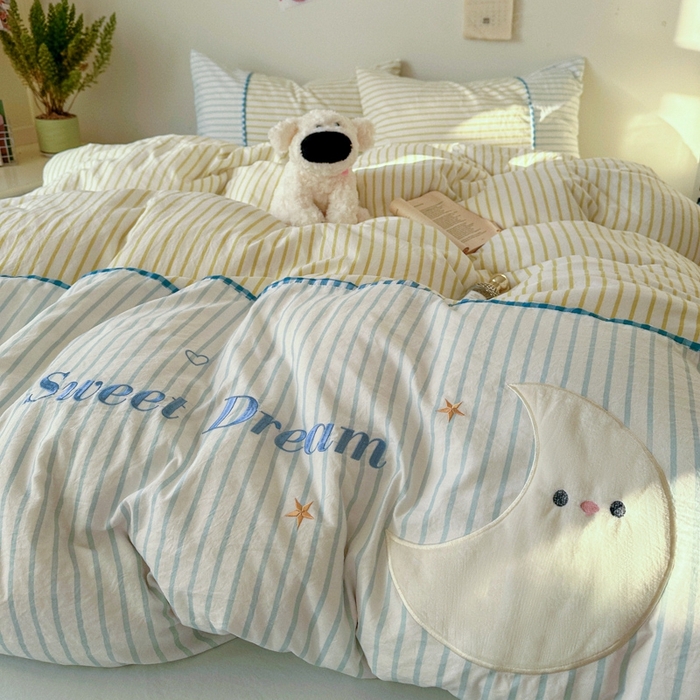 91家纺网 家纺一手货源 找家纺 贝凯瑞 2026款仿棉木棉水洗棉绣花ins小清新床裙床单款四件套-星月语 星月语-奶油晴川