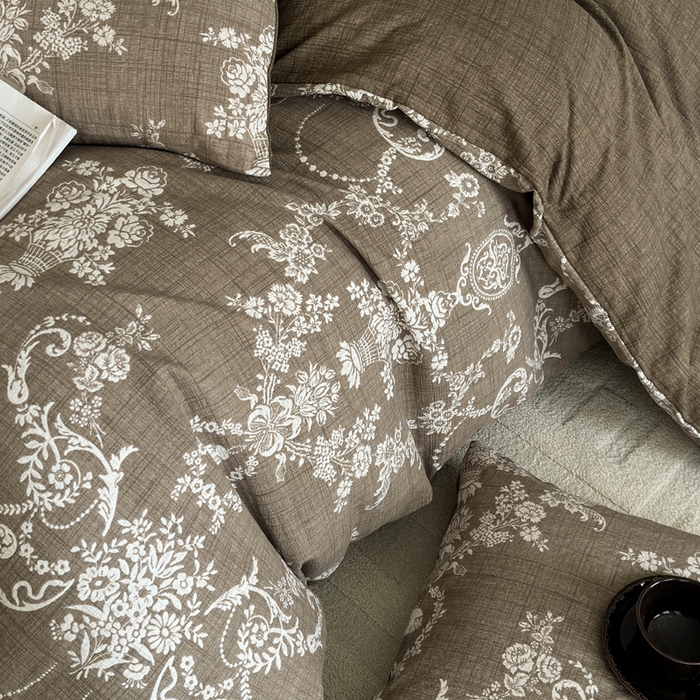 91家纺网 家纺一手货源 找家纺 （总）桔禾家纺 2026新款提花高克重原麻复古水洗亚麻皱皱纱印花四件套