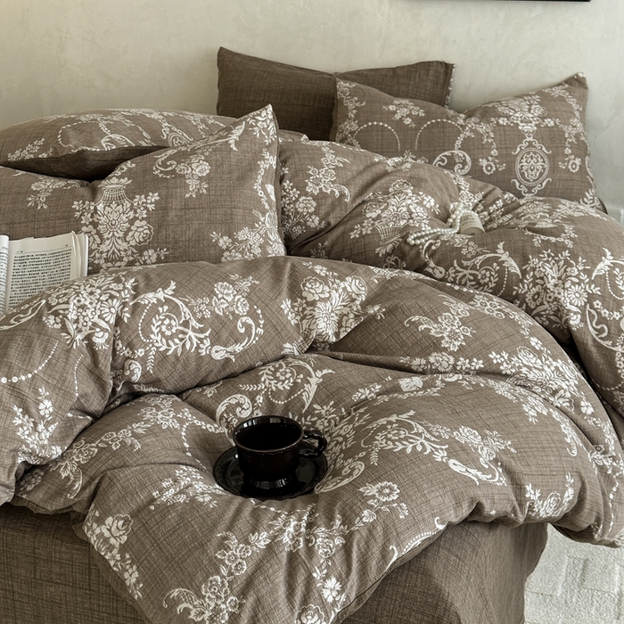 91家纺网 家纺一手货源 找家纺 （总）桔禾家纺 2026新款提花高克重原麻复古水洗亚麻皱皱纱印花四件套