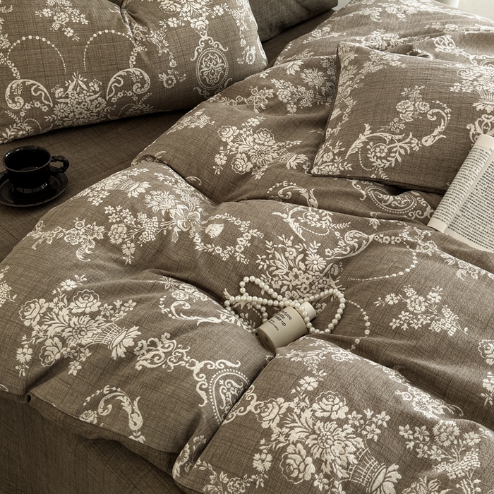 91家纺网 家纺一手货源 找家纺 （总）桔禾家纺 2026新款提花高克重原麻复古水洗亚麻皱皱纱印花四件套