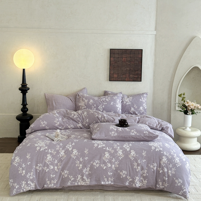 91家纺网 家纺一手货源 找家纺 （总）桔禾家纺 2026新款提花高克重原麻复古水洗亚麻皱皱纱印花四件套