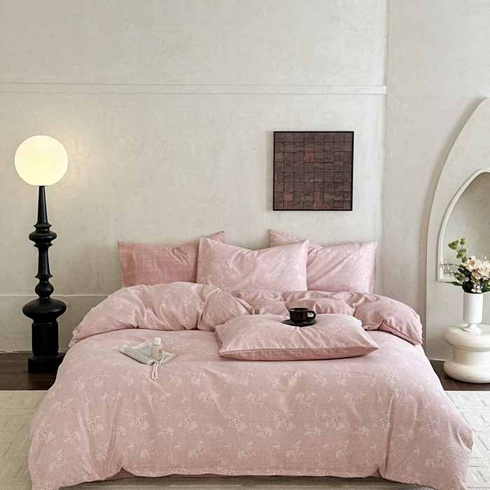 91家纺网 家纺一手货源 找家纺 （总）桔禾家纺 2026新款提花高克重原麻复古水洗亚麻皱皱纱印花四件套