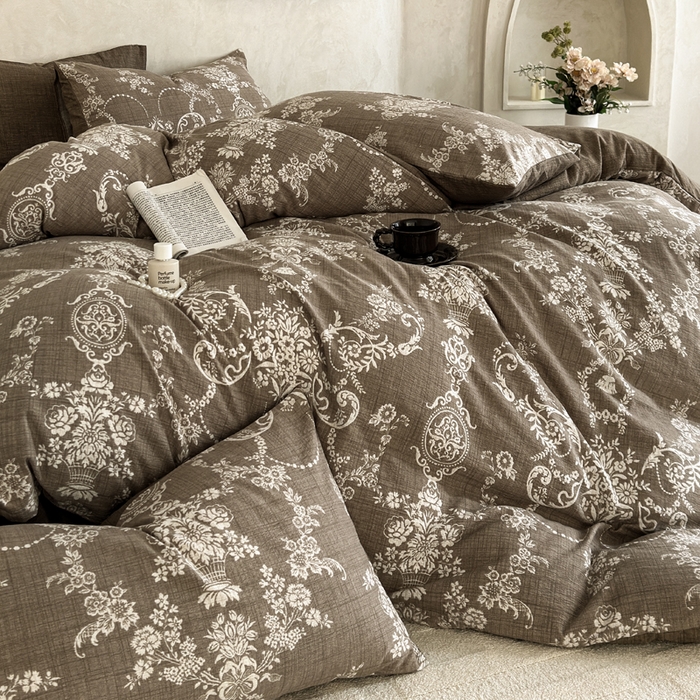 91家纺网 家纺一手货源 找家纺 桔禾家纺 2026新款提花高克重原麻复古水洗亚麻皱皱纱印花四件套 安岚