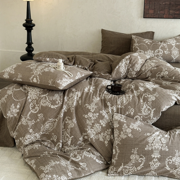 91家纺网 家纺一手货源 找家纺 桔禾家纺 2026新款提花高克重原麻复古水洗亚麻皱皱纱印花四件套 安岚