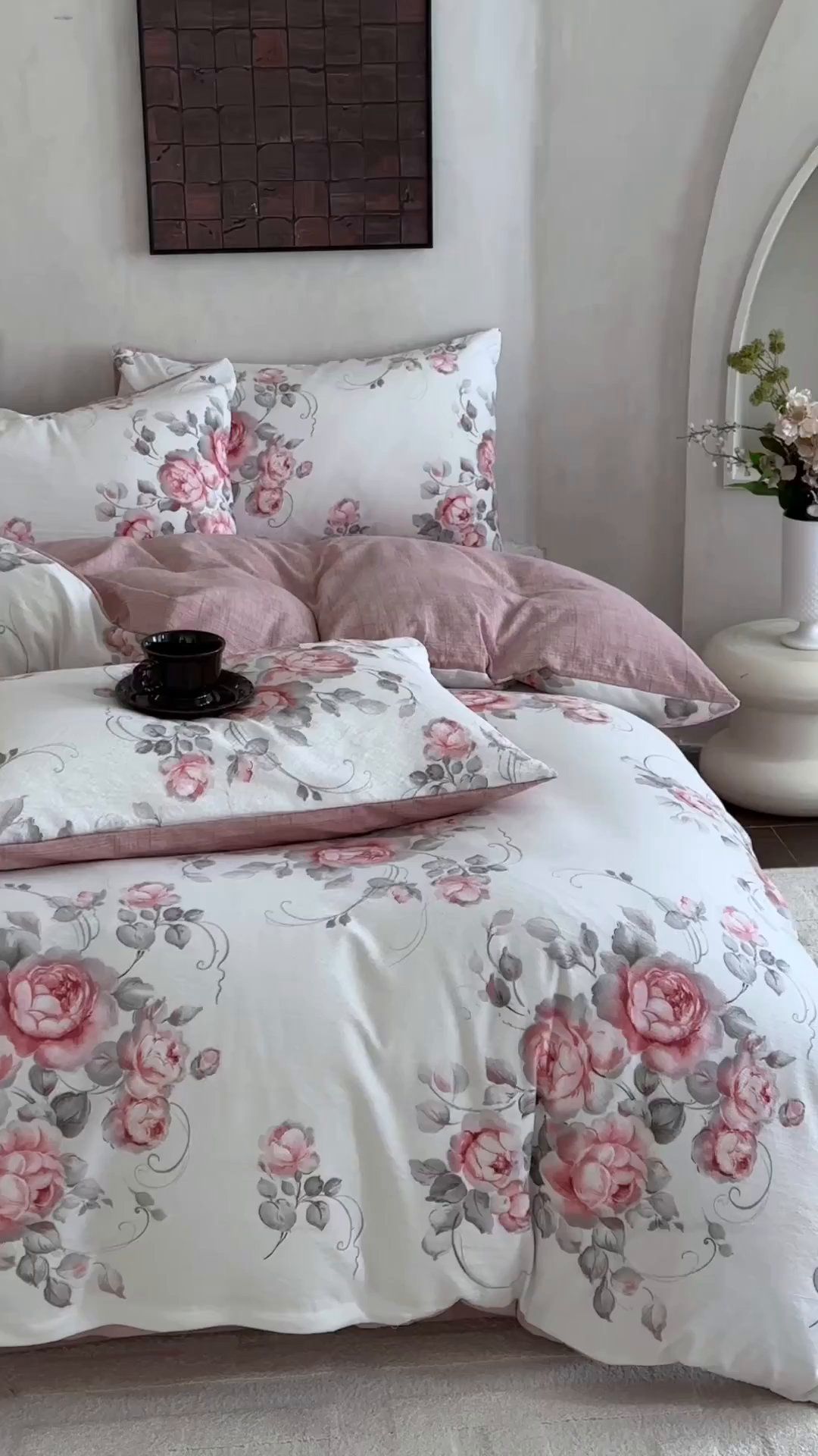 91家纺网 家纺一手货源 找家纺 桔禾家纺 2026新款提花高克重原麻复古水洗亚麻皱皱纱印花四件套 禾下